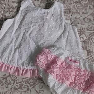 RuffleButts 🎀Pink & White Bloomies Set, 12-18M